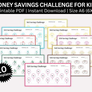 Rastreador de desafíos de ahorro de dinero imprimible para niños, mini desafíos de ahorro para niños A6, tarjetas de seguimiento de ahorro para niños, paquete de mini desafíos de ahorro