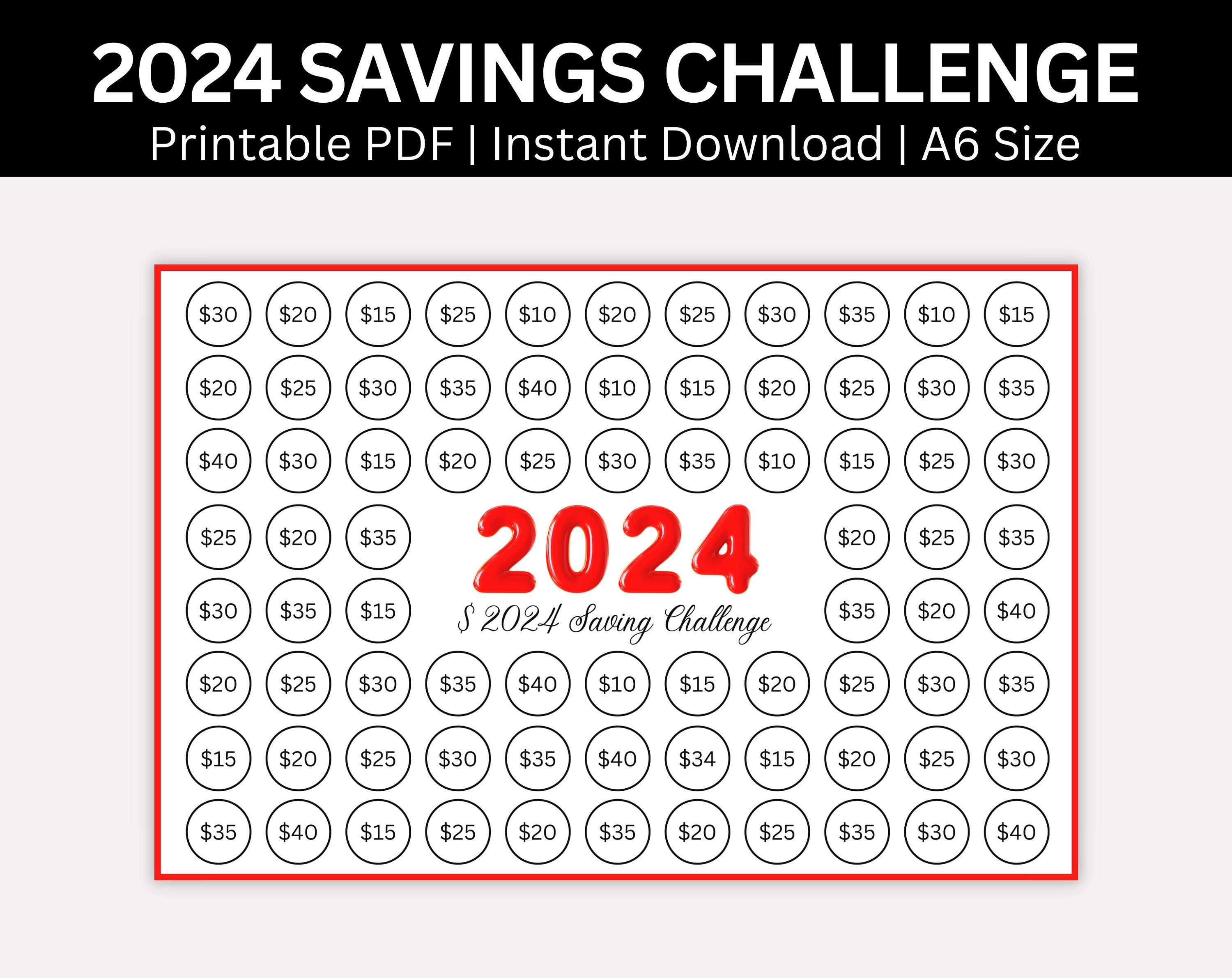 2024 Saving Challenge Printable, Save 2024 in 2024, 2024 Money Saving