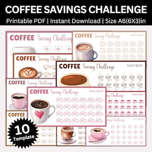 Cute Kawaii Coffee Savings Challenge Printable Bundle, Mini A6 Coffee Lover Saving Challenges, Envelopes Challenge, Money Save Tacker Binder