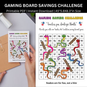 Snakes Game Board Savings Challenge Printable, A5 Saving Challenges, Money Game Board Tracker, Budget Savings Game & Cash Envelopes