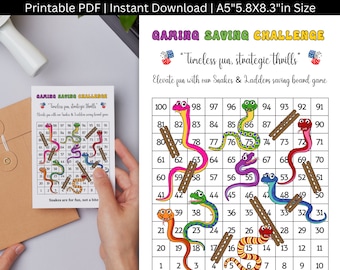 Snakes Game Board Savings Challenge Printable, A5 Saving Challenges, Money Game Board Tracker, Budget Savings Game & Cash Envelopes