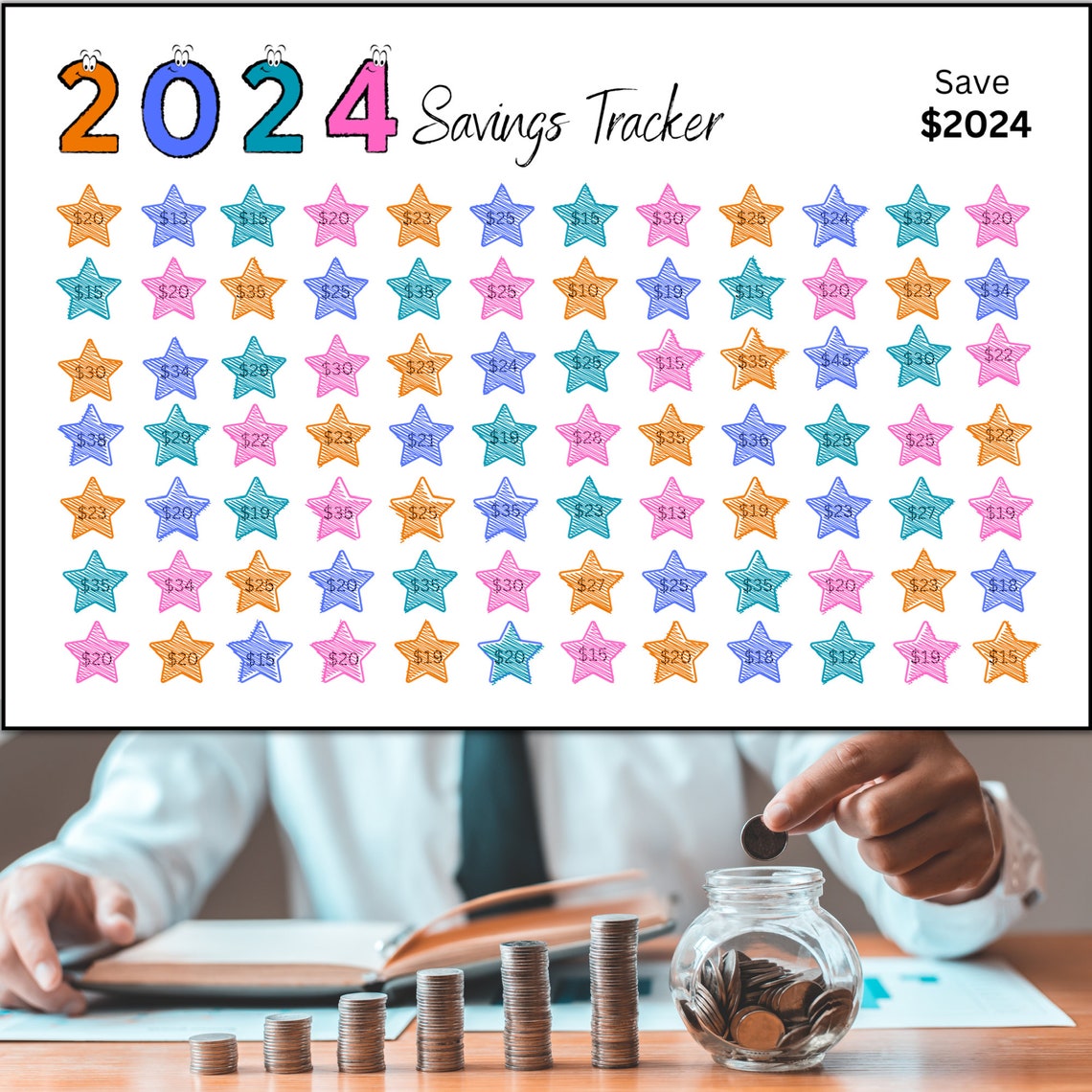 2024 Saving Challenge Printable, Save 2024 in 2024, 2024 Money Saving