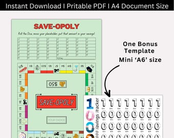 Saveopoly Savings Challenge Printable,  Savings Tracker, Save-Opoly Game,  Saveopoly Money Savings Game, Financial Savings Goal,