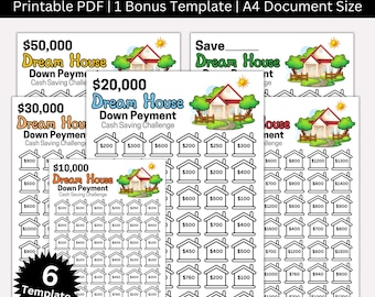 Dream House Savings Challenge Printable, Home Deposit Money Tracker, A4 Home Saving Cash Envelopes Challenges, Dream House Budget Binder