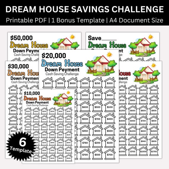 Dream House Savings Challenge Printable, Home Deposit Money