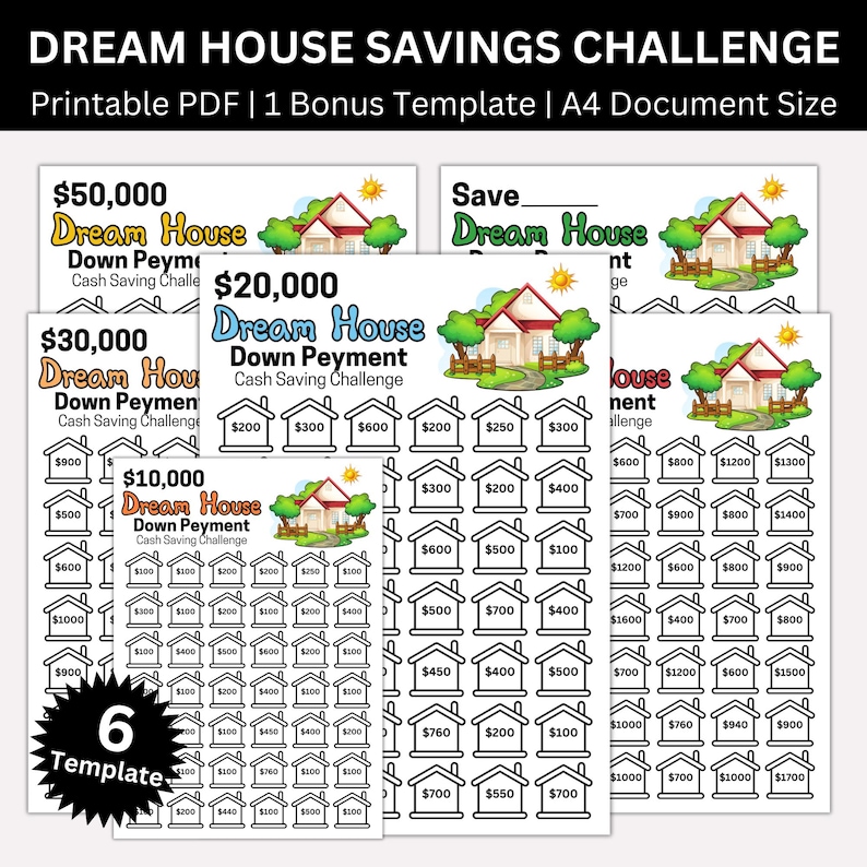 Dream House Savings Challenge Printable, Home Deposit Money Tracker, A4 ...
