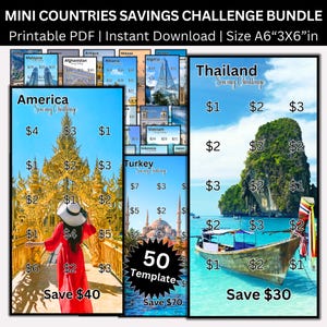 Reliure budgétaire du défi Économies-vacances pour les voyages dans 50 pays, lot d&#39;enveloppes du défi Économies sur les voyages internationaux, Économies pour les vacances