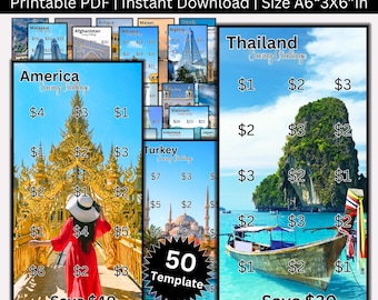 50 Country Travel Vacation Savings Challenge Budget Binder, International Travel Trip Saving Envelope Challenge Bundle, Vacation Fund Saving