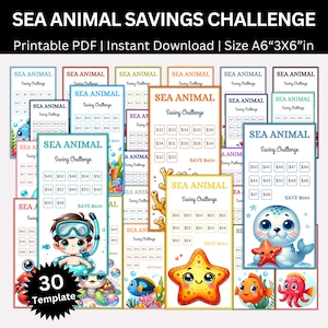 Sea Animals Savings Challenge Printable Binder, Mini Fish A6 Saving Challenge, Envelopes Challenge, Money Saving Tacker, Cash Budget Bundle