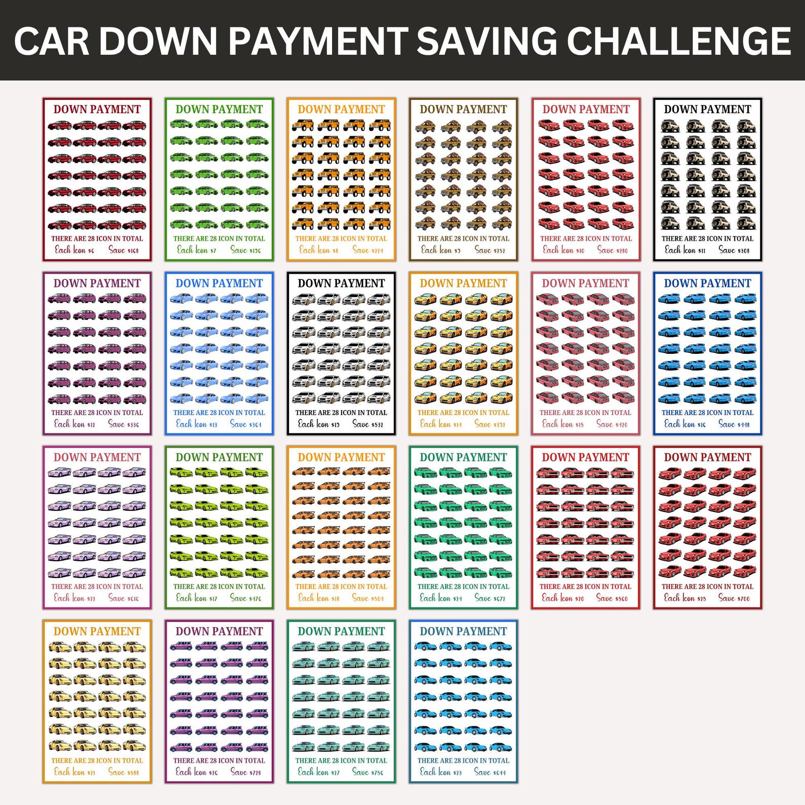 Ultimate Car Savings Challenge Printable, Sport & Vintage Car Saving ...