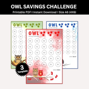 Mini Owl Savings Challenge Printable, Money Saving Tracker Bundle, A6 Mini Savings Challenge, Cash Envelope Challenges