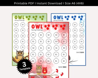 Mini Owl Savings Challenge Printable, Money Saving Tracker Bundle, A6 Mini Savings Challenge, Cash Envelope Challenges