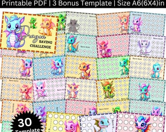 Süßer Baby-Drache-Spar-Challenge druckbares Bundle, A6 Mini-Drache Digital Cash Budget Binder Sparen Umschläge Herausforderungen, Geld-Tracker