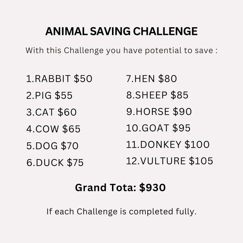 Animal Savings Challenge Printable, A6 Mini Animal Saving Challenge ...