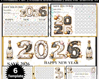 2026 Savings Challenge Bundle, A6 Money Saving Tracker, New Year Budget Printable, Cash Stuffing PDF, Save 2026 Challenge Sheets