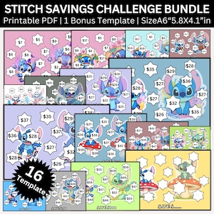 Stitch Savings Challenge Bundle, A6 Printable PDF, Money Saving Tracker, Budget Binder Inserts, Cash Envelope Challenge, Instant Download