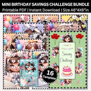 Mini Happy Birthday Savings Challenges Printable, Birthday Cash Envelope Savings Challenge, A6 4x6 Save 30–450 Per Card Money Tracker budget