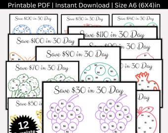 30 Day Savings Challenge Printable, 30 Days Low Income Saving Challenges, A6 Mini 30 Dyas Money Savings Tracker Bundle, Envelope Challenges