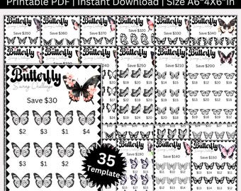 Butterfly Savings Challenge Printable, A6 Mini Butterfly Saving Challenge, Money Saving Tracker, Envelope Challenge, Butterfly Budget Binder
