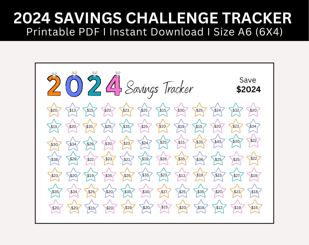 2024 Saving Challenge Printable, Save 2024 in 2024, 2024 Money Saving