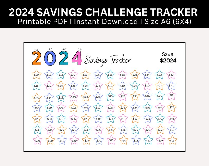 2024 Saving Challenge Printable, Save 2024 in 2024, 2024 Money Saving