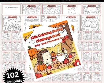 Livro de colorir infantil para o desafio de economia, PDF para imprimir, 102 modelos, páginas divertidas para economizar dinheiro, desafio de colorir e economizar, livro de atividades sobre orçamento.