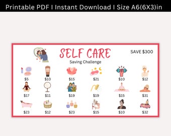 A6 Mini Self Care Savings Challenge Printable, Self Care Budget Saving Tracker, Hair and Make-up Savings, Self Care Fund Savings Challenges