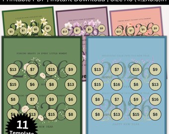 Bundel 2026 besparingsuitdaging afdrukbaar, A6 geldbesparingsuitdaging pdf, 11 sjablonen contante envelop, jaarlijkse besparingentracker, direct downloaden