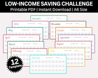 Monthly Low Income Saving Challenge Printable, Mini A6 Saving Challenge, Money Savings Tracker Bundle, Budget Binder, Envelope Challenge