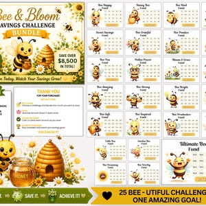 Bee and Bloom Savings Challenge Bundle, 25 Honey Bee Money Tracker A6 Printable, Cute Bee Budget Binder PDF, Instant Download