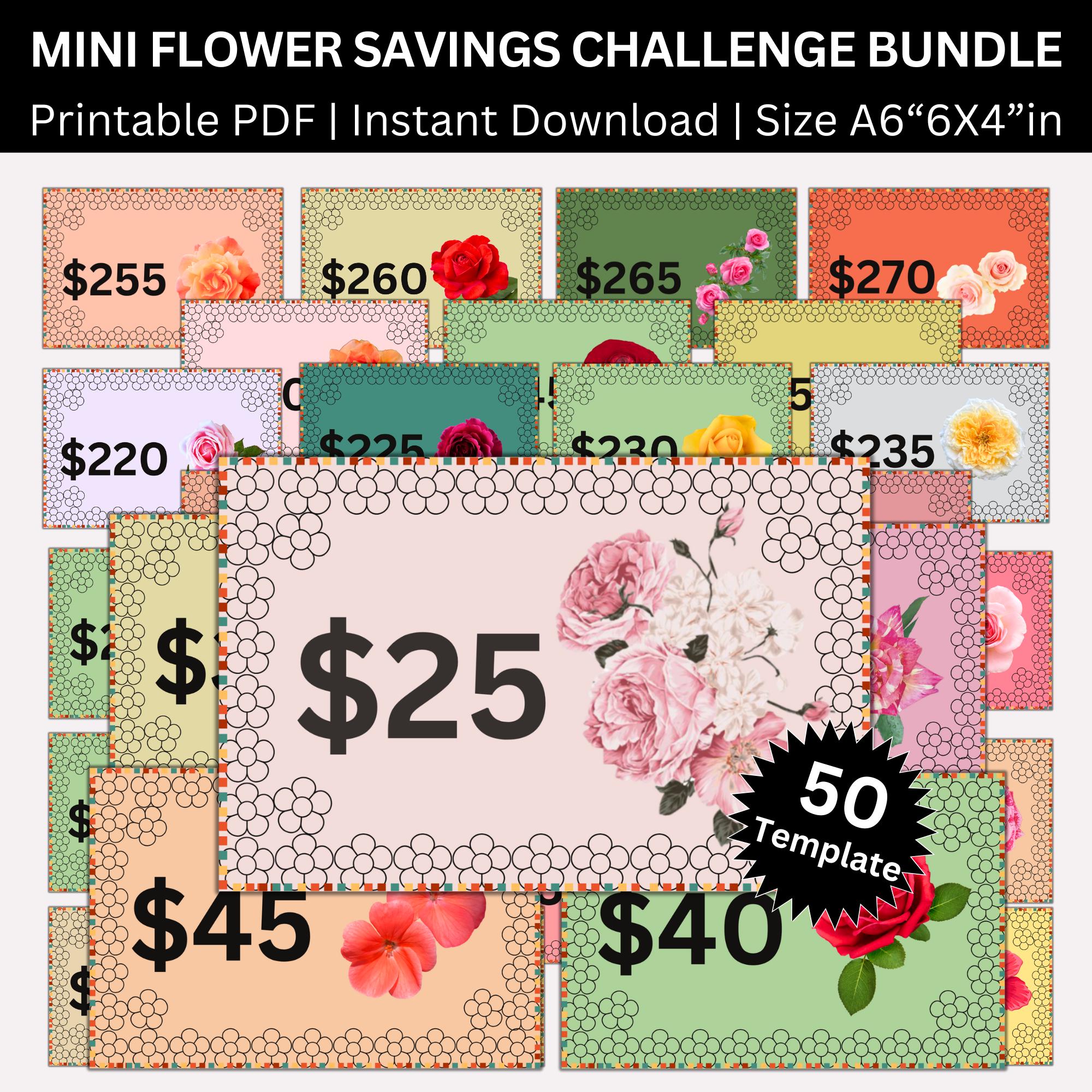 savings challenge 長方形 フラワー Nj_saving Low Income Flower Savings Challenge Printable Bundle, A6 Digital