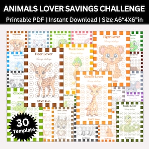 Animal Lover Savings Challenge Printable Binder, A6 Mini Animal Saving Challenges Bundle, Money Saving Tracker, Cash Envelope Challenge