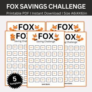 Mini Fox Savings Challenge Printable, A6 Fox Saving Challenges, Fox Money Saving Tracker, Cash Envelopes, Mini Fox Budget Binder