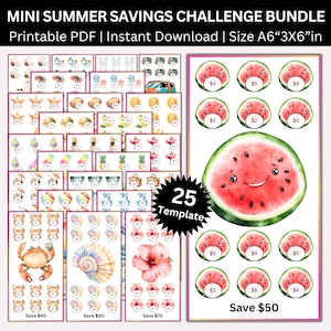 Mini Cute Sumner Saving Challenge Printable Bundle, Summers Travels Vacation Money Saving Envelopes Challenges, Fun Budget Tracker Planner