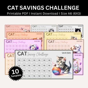 Cat Savings Challenge Printable, Mini Cat A6 Saving Challenge A6, Pet Care Saving Challenge, Cute Cat Saving Challenge Binder