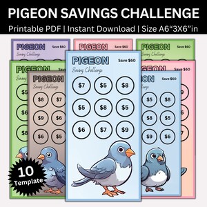 Pigeon Savings Challenge Printable, Mini A6 Pigeon Saving Challenge, A6 Cash Envelopes Challenge, Birds Money Saving Tacker, Budget Planner