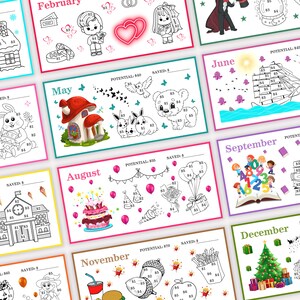 a bunch of coloring pages with pictures of different things