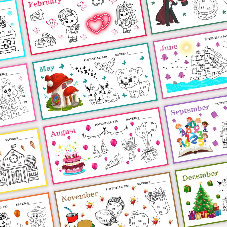 a bunch of coloring pages with pictures of different things