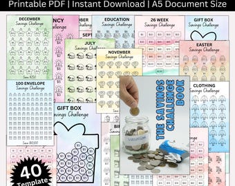 The Ultimate Savings Challenge Book Printable | A5 Size Digital Planner | 40 Savings Challenges | Budgeting Template | Cash Envelope Tracker