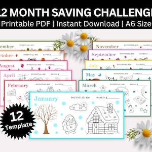 Monthly Savings Challenge Printable, 12 Month saving,  A6 Saving Challenge, Money Savings Tracker Bundle, Budget Binder, Envelope Challenge
