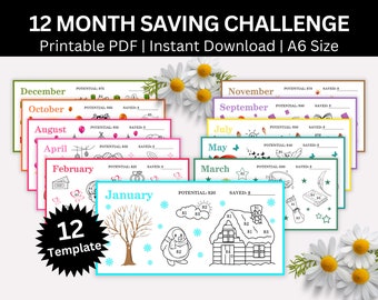 Monthly Savings Challenge Printable, 12 Month saving,  A6 Saving Challenge, Money Savings Tracker Bundle, Budget Binder, Envelope Challenge