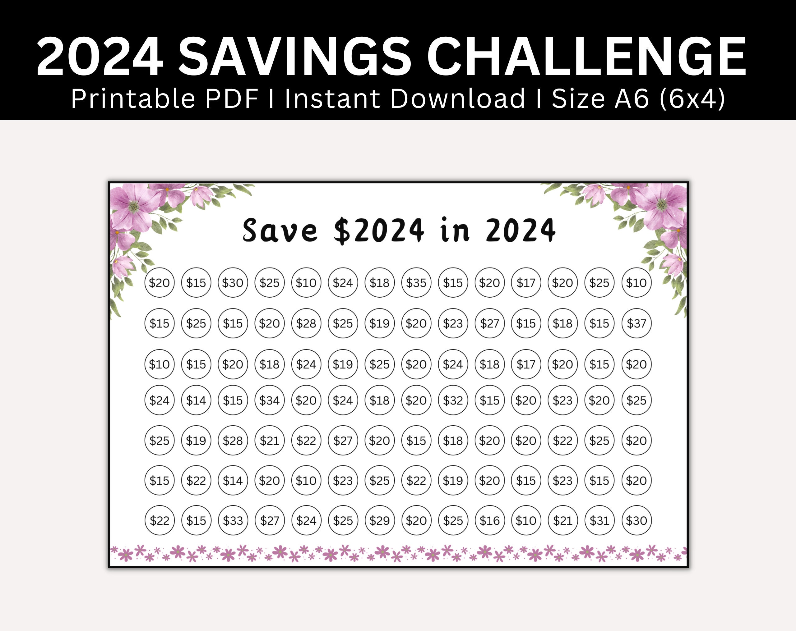2024 Saving Challenge Printable, Save 2024 in 2024, 2024 Money Saving