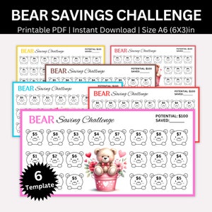 Teddy Bear Savings Challenge Printable, Mini Saving Challenges, A6 Cash Envelopes Challenge, Money Saving Tacker, Budget Savings Planner
