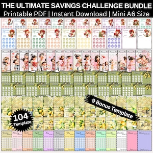 Ultimat sparutmaningspaket, 102 A6-mallar för pengaspårning, utskrivbar PDF för kontantfyllning, Lemon Stitch Christmas Monthly