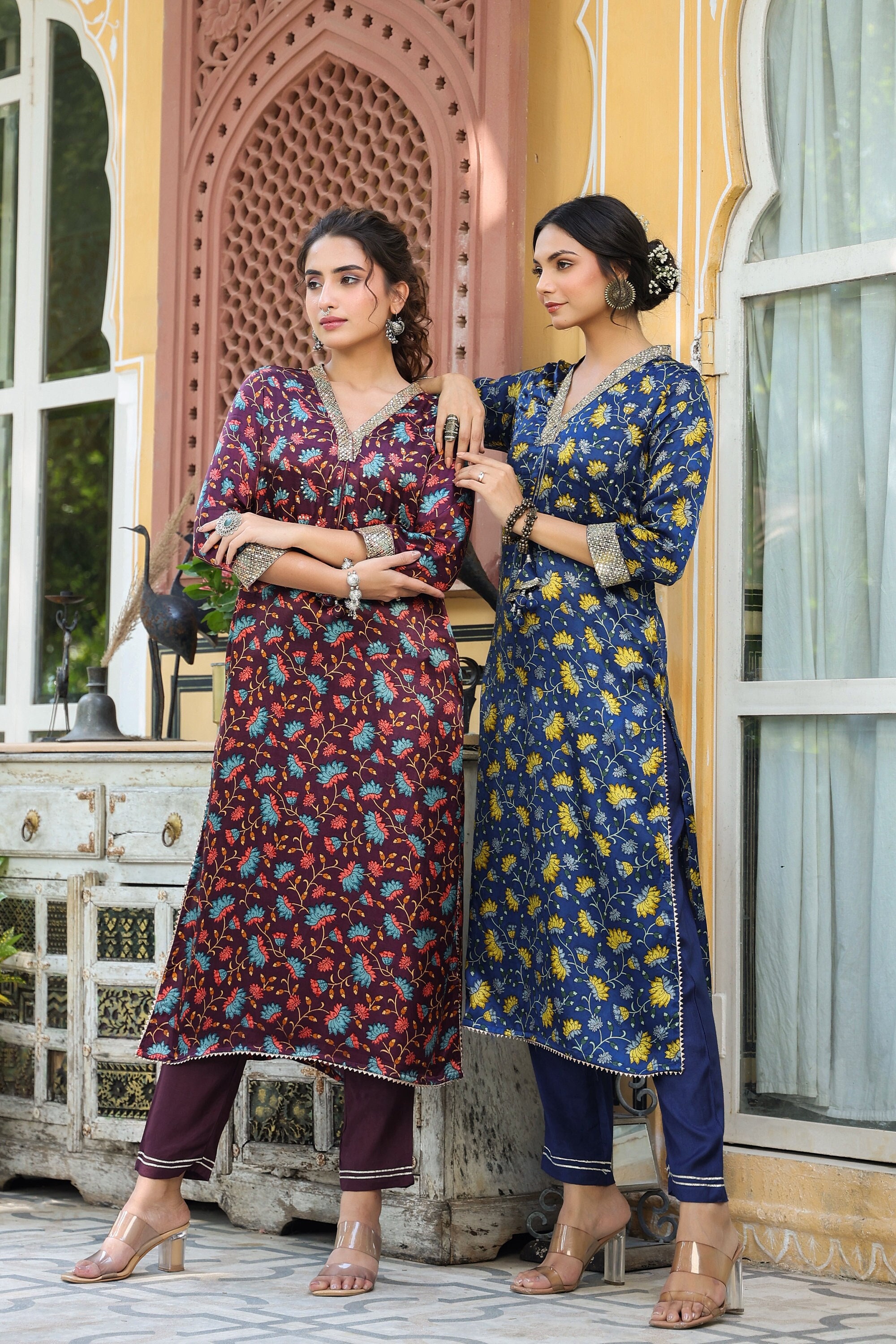 Embroidery Work Dresses Long Straight Kurta With Pant Set Etsy