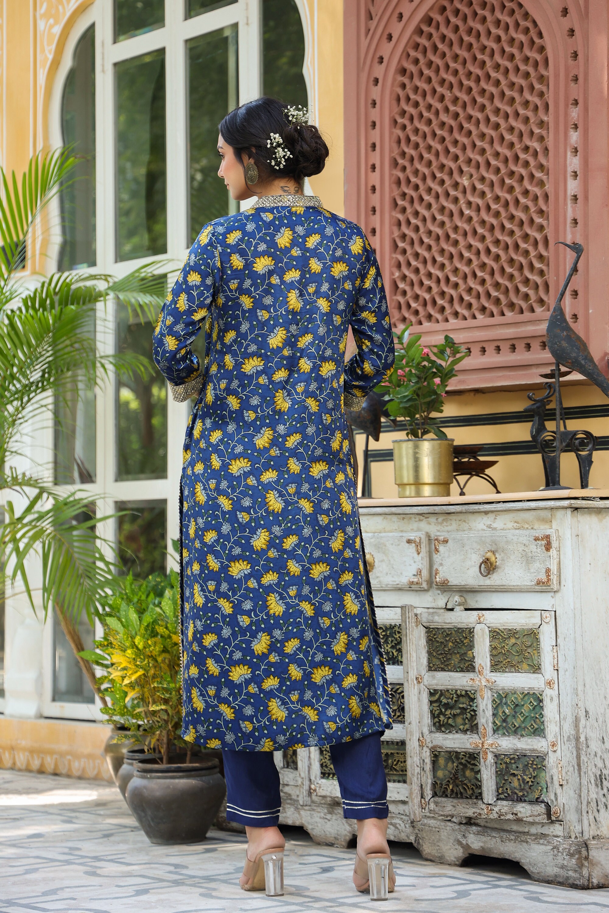 Embroidery Work Dresses Long Straight Kurta With Pant Set Etsy