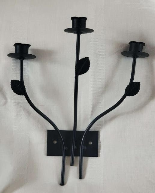 Candle holder for three candles. Wall mounted, probably made in the '70s. Handmade, designer unknown.