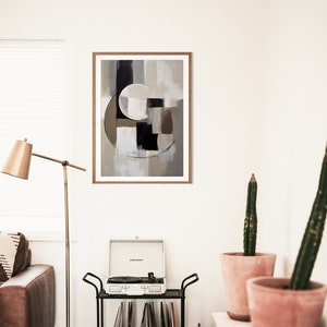 Abstract Geometric Mid Century Prints | Modern Simple Neutral art | Black Gray Tones, Abstract Wall Decor, Digital Art Prints