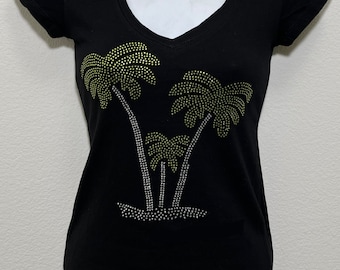 T-shirt con palme di strass fatte a mano
