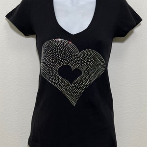 Handmade Rhinestone AB Heart T-shirt